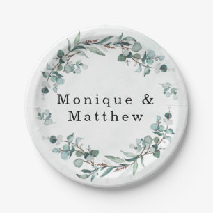 Dusty Blue Eucalyptus Greenery Rustic Wedding Paper Plate