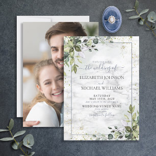 Dusty Blue Eucalyptus Greenery Succulent Photo Invitation