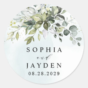 Dusty Blue Eucalyptus Greenery Succulent Wedding Classic Round Sticker