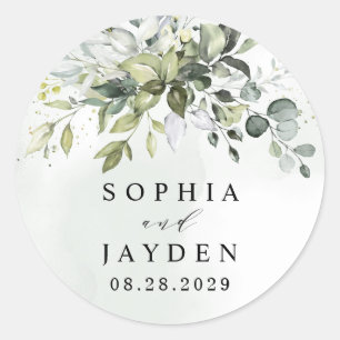 Dusty Blue Eucalyptus Greenery Succulent Wedding Classic Round Sticker