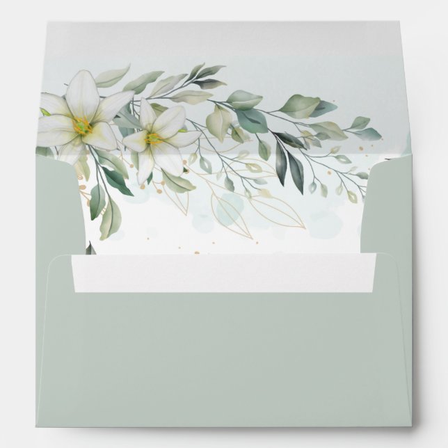 Dusty Blue Eucalyptus Greenery Succulent Wedding Envelope (Back (Bottom))