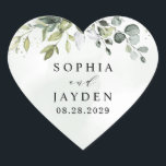 Dusty Blue Eucalyptus Greenery Succulent Wedding Heart Sticker<br><div class="desc">Design features a bouquet of watercolor greenery,  eucalyptus and a succulent over a dusty blue watercolor splash. Design also features specks of painted (printed) gold and green. View the collection link on this page to see all of the matching items in this beautiful design.</div>
