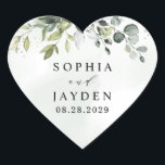 Dusty Blue Eucalyptus Greenery Succulent Wedding Heart Sticker<br><div class="desc">Design features a bouquet of watercolor greenery,  eucalyptus and a succulent over a dusty blue watercolor splash. Design also features specks of painted (printed) gold and green. View the collection link on this page to see all of the matching items in this beautiful design.</div>
