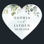 Dusty Blue Eucalyptus Greenery Succulent Wedding Heart Sticker<br><div class="desc">This design is available with two different dusty blue shades.  One option is more dustier than the other and leans towards a grey-dusty blue.  This one that you are currently viewing leans more towards blue for the watercolor splashes.  Compare each on-screen preview for a perfect match when it comes to...</div>