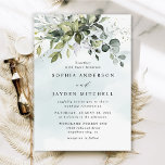 Dusty Blue Eucalyptus Greenery Succulent Wedding Invitation<br><div class="desc">This design is available with two different dusty blue shades.  One option is more dustier than the other and leans towards a gray-dusty blue.  This one that you are currently viewing leans more towards blue for the watercolor splashes.  Compare each on-screen preview for a perfect match when it comes to...</div>