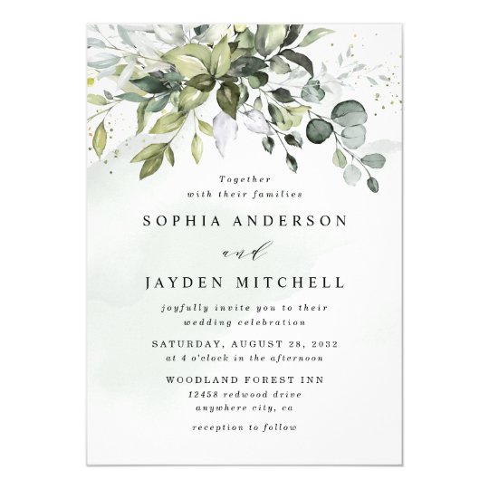 Dusty Blue Eucalyptus Greenery Succulent Wedding Invitation