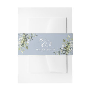 Dusty Blue Eucalyptus Greenery Succulent Wedding Invitation Belly Band