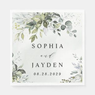 Dusty Blue Eucalyptus Greenery Succulent Wedding Napkin