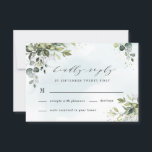 Dusty Blue Eucalyptus Greenery Succulent Wedding RSVP Card<br><div class="desc">This design is available with two different dusty blue shades.  One option is more dustier than the other and leans towards a grey-dusty blue.  This one that you are currently viewing leans more towards blue for the watercolor splashes.  Compare each on-screen preview for a perfect match when it comes to...</div>