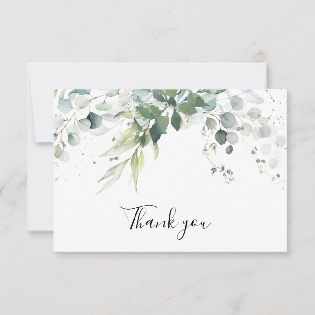 Dusty Blue Eucalyptus Greenery Succulent Wedding  Thank You Card (Front)
