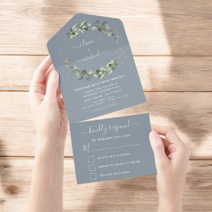 Dusty Blue Eucalyptus Greenery Wedding Elegant All In One Invitation