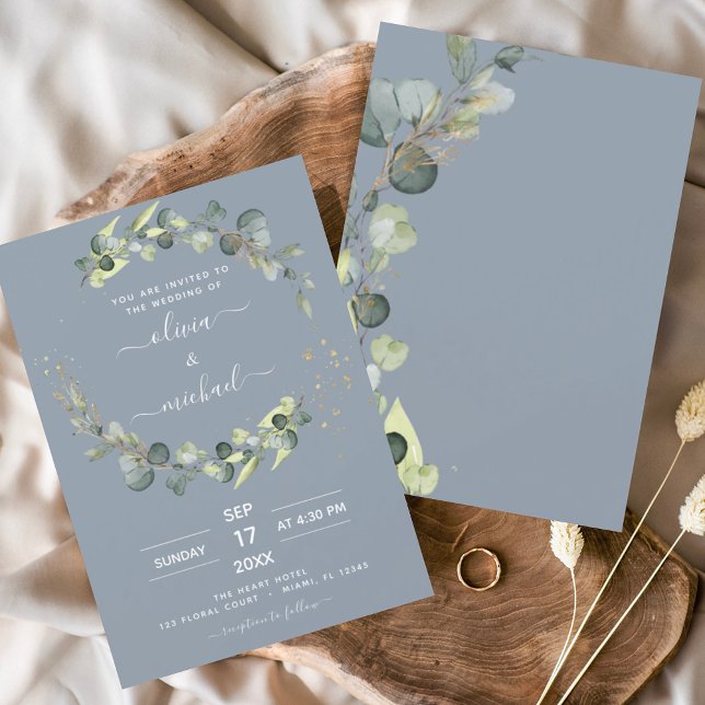 Dusty Blue Eucalyptus Greenery Wedding Elegant Invitation (Creator Uploaded)
