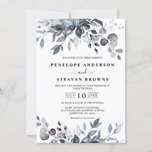 Dusty Blue Eucalyptus Greenery Wedding Invitation