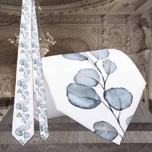 Dusty Blue Eucalyptus Greenery Wedding Neck Tie