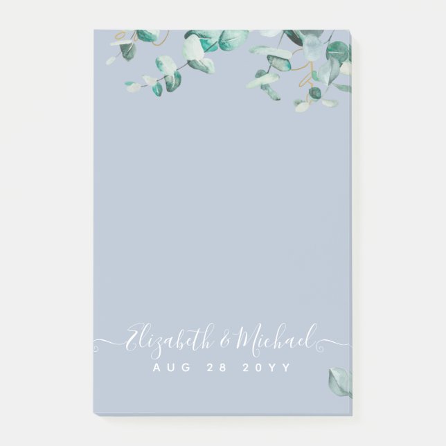 Dusty Blue Eucalyptus Greenery Wedding Post-it Notes (Front)