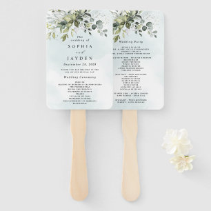 Dusty Blue Eucalyptus Greenery Wedding Programs Hand Fan