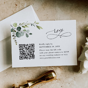Dusty Blue Eucalyptus Greenery Wedding QR Code RSVP Card