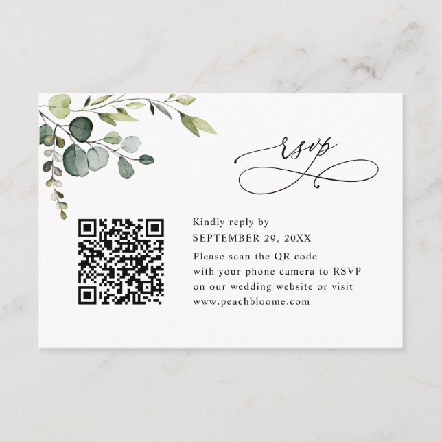 Dusty Blue Eucalyptus Greenery Wedding RSVP Card (Front)