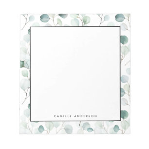 Dusty Blue Eucalyptus Leaves Pattern Personalised Notepad