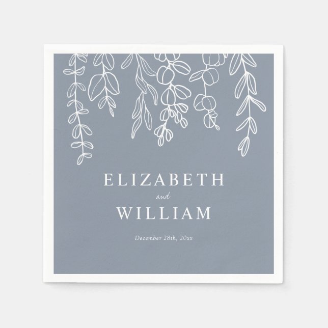 Dusty Blue Eucalyptus Leaves Wedding  Napkin (Front)