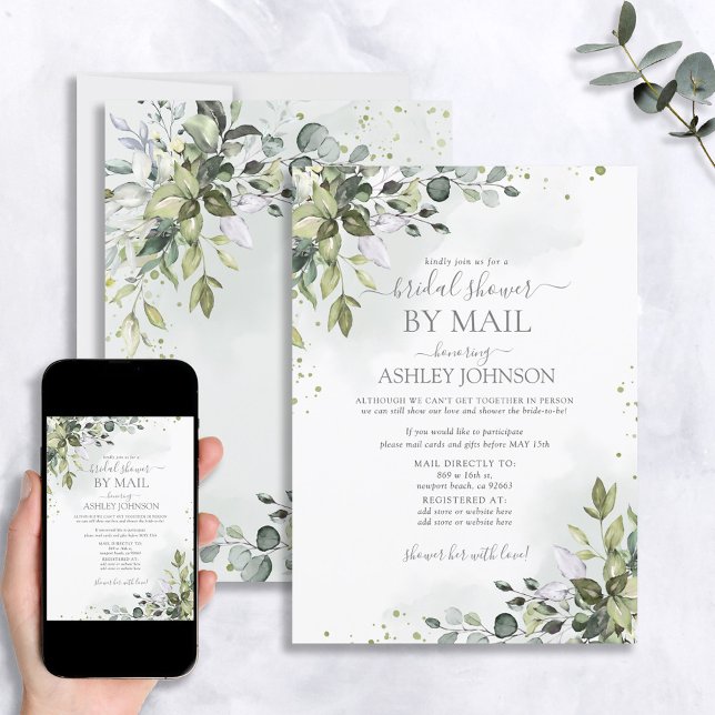 Dusty Blue Eucalyptus Script Virtual Bridal Shower Invitation (Creator Uploaded)