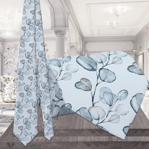 Dusty Blue Eucalyptus Sprigs Light Blue Wedding Tie