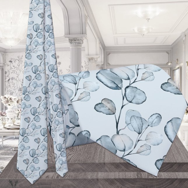 Dusty Blue Eucalyptus Sprigs Light Blue Wedding Tie (Creator Uploaded)