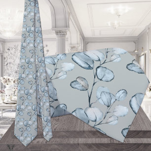Dusty Blue Eucalyptus Sprigs Silver Sage Wedding Tie