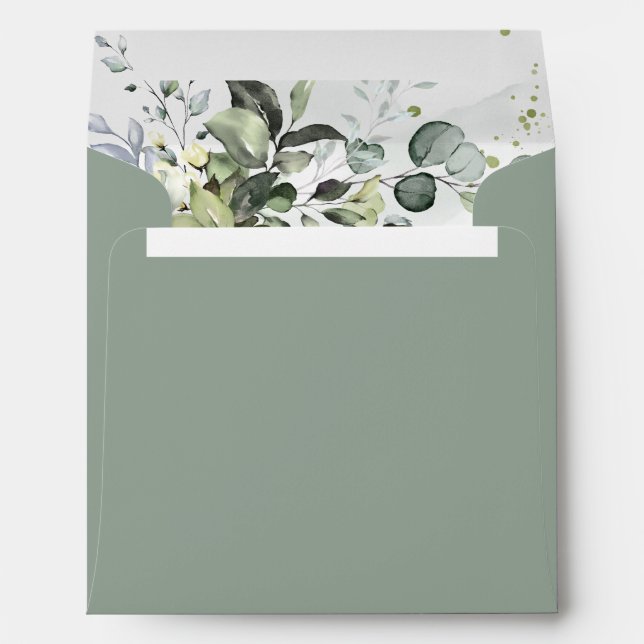 Dusty Blue Eucalyptus Watercolor Bridal Shower Envelope (Back (Bottom))