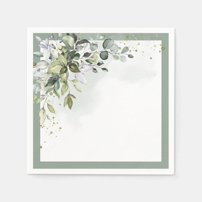 Dusty Blue Eucalyptus Watercolor Bridal Shower Napkin (Front)