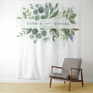Dusty Blue Eucalyptus Wedding Photo Prop Backdrop Tapestry