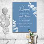 Dusty blue eucalyptus wedding program timeline poster<br><div class="desc">A modern,  elegant,  wedding program,  timeline.  Dusty blue background,  decorated with eucalyptus,  sprigs. Personalise and add your names and wedding details.  If you have more text it's possible to reduce the line space.</div>