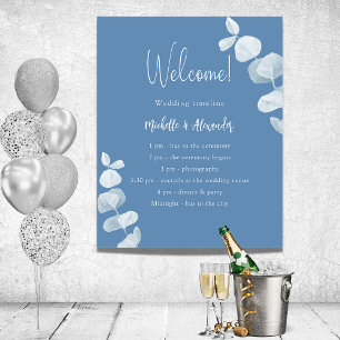 Dusty blue eucalyptus wedding program timeline poster