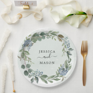 Dusty Blue Eucalyptus Wedding Shower Paper Plate