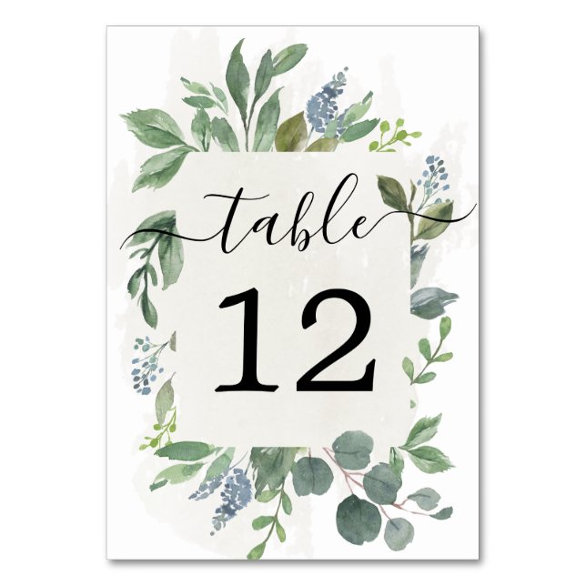 Dusty Blue Eucalyptus Wedding Table Numbers (Front)