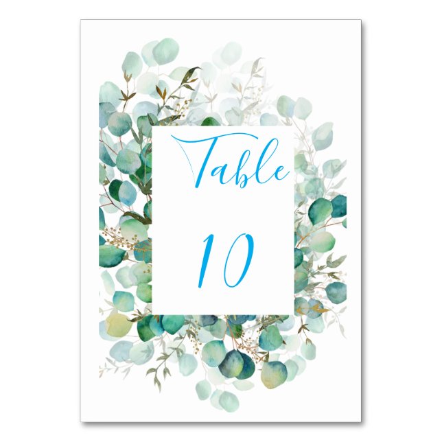 Dusty Blue Eucalyptus Wedding Table Numbers (Front)
