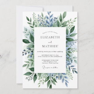Dusty Blue Exquisite Botanical Wedding Invitation