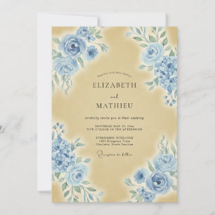 Dusty Blue Exquisite Vintage Wedding Invitation