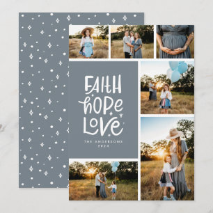 Dusty blue faith hope love multiple Photo Holiday Card
