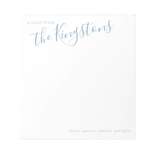 Dusty Blue Family Name Script Notepad (Front)