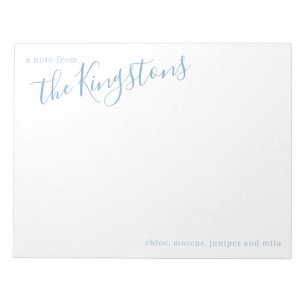 Dusty Blue Family Name Script Notepad