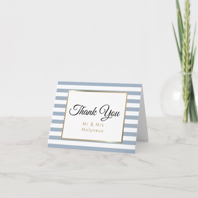 Dusty Blue | Faux Gold Foil Wedding Thank You (Front)