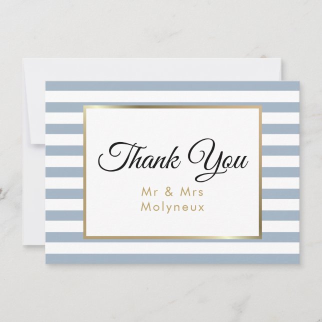 Dusty Blue Faux Gold Foil Wedding Thank You Card (Front)