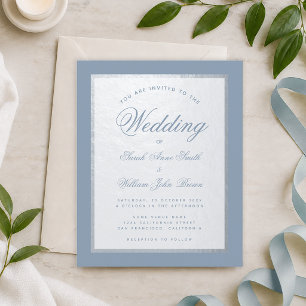 Dusty Blue Faux Silver Budget Wedding Invitation