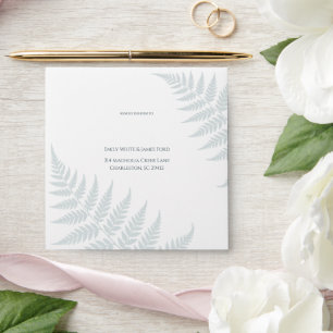Dusty Blue Fern Addressed Square Wedding Envelope