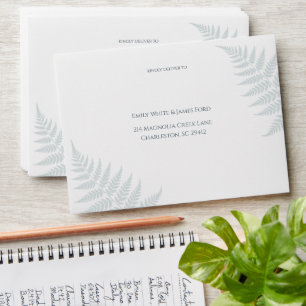 Dusty Blue Fern Addressed Wedding Invitation Envelope