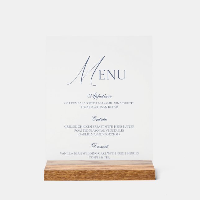 Dusty Blue Fine Art Acrylic Wedding Menu Sign (Front)