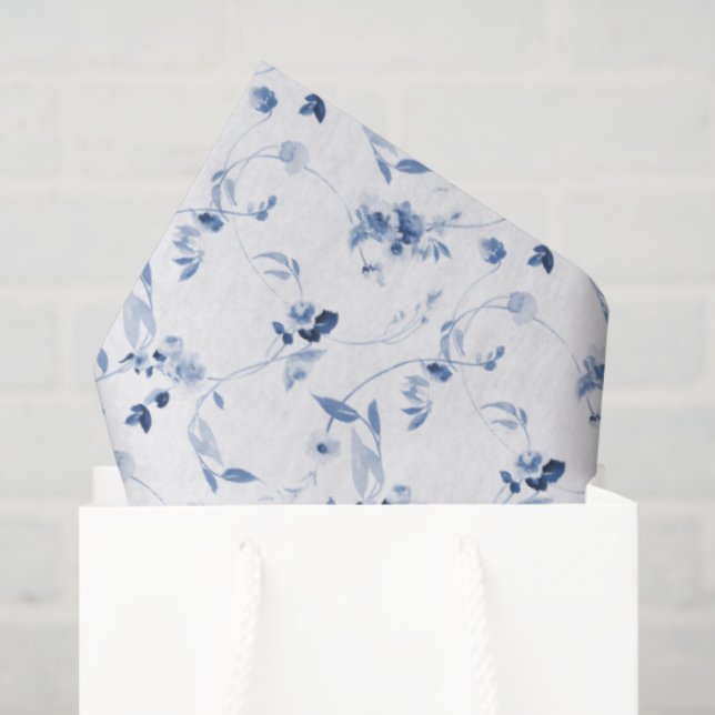 Dusty Blue Fine Art Floral Gift Tissue Paper (Gift Bag)