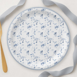 Dusty Blue Fine Art Floral Paper Plate