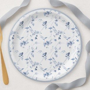 Dusty Blue Fine Art Floral Paper Plate